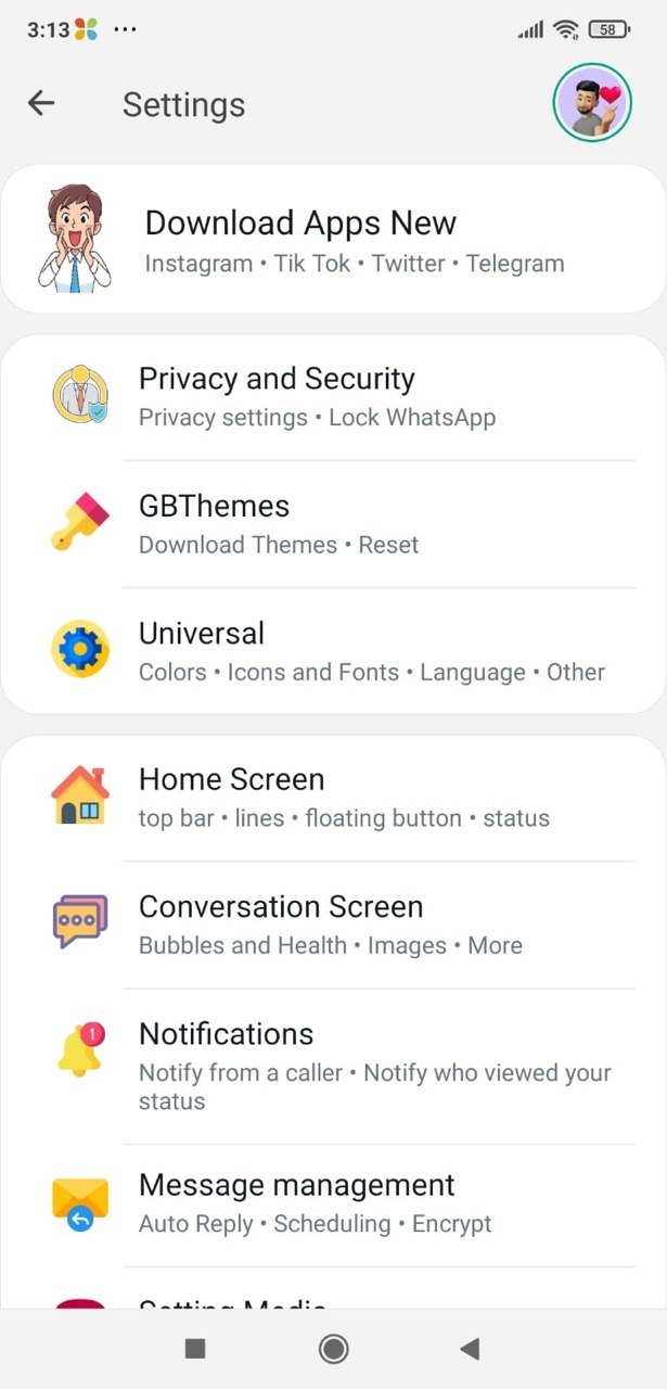 GB WhatsApp Pro settings showing multi-account options